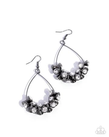 Courageous Chandelier - Black Gunmetal White Rhinestone Fishhook Earrings - 2024 Convention Exclusive