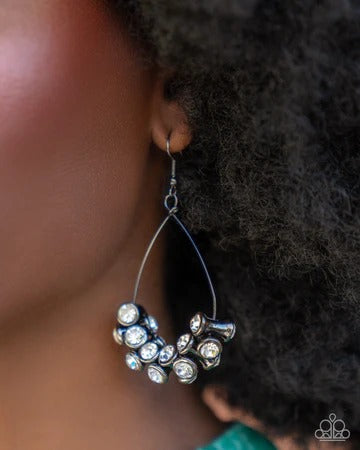 Courageous Chandelier - Black Gunmetal White Rhinestone Fishhook Earrings - 2024 Convention Exclusive