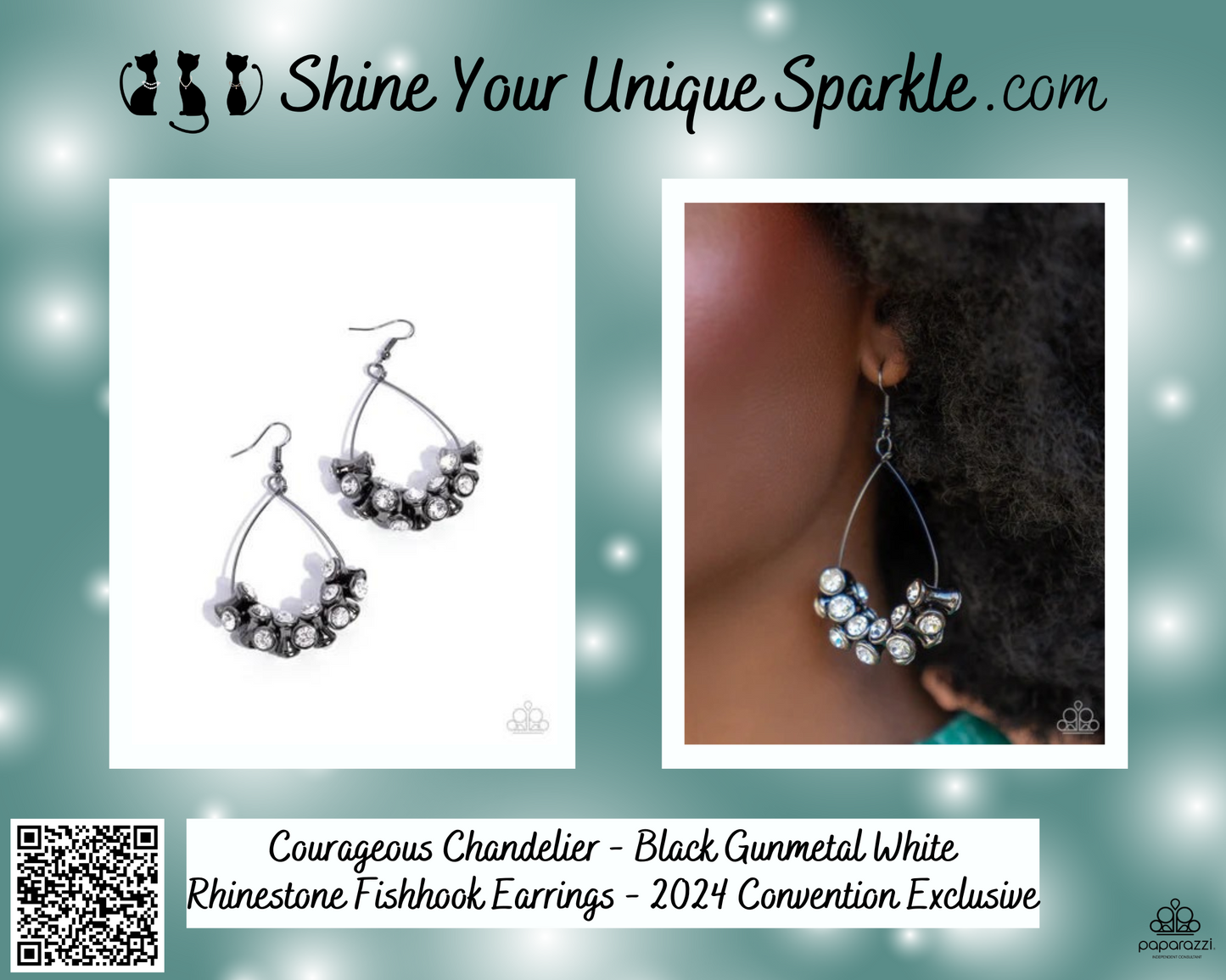Courageous Chandelier - Black Gunmetal White Rhinestone Fishhook Earrings - 2024 Convention Exclusive