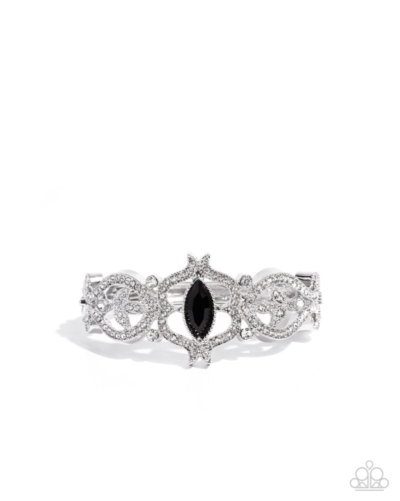Courtly Coquette - Black Gem White Rhinestones Silver Hinge Bracelet
