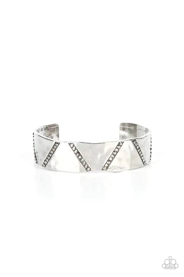Couture Crusher - Silver Hematite Rhinestone Silver Cuff Bracelet