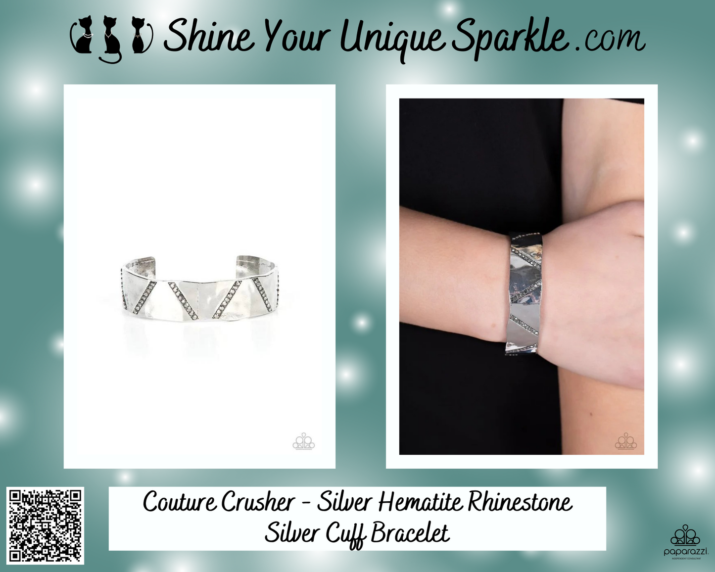 Couture Crusher - Silver Hematite Rhinestone Silver Cuff Bracelet