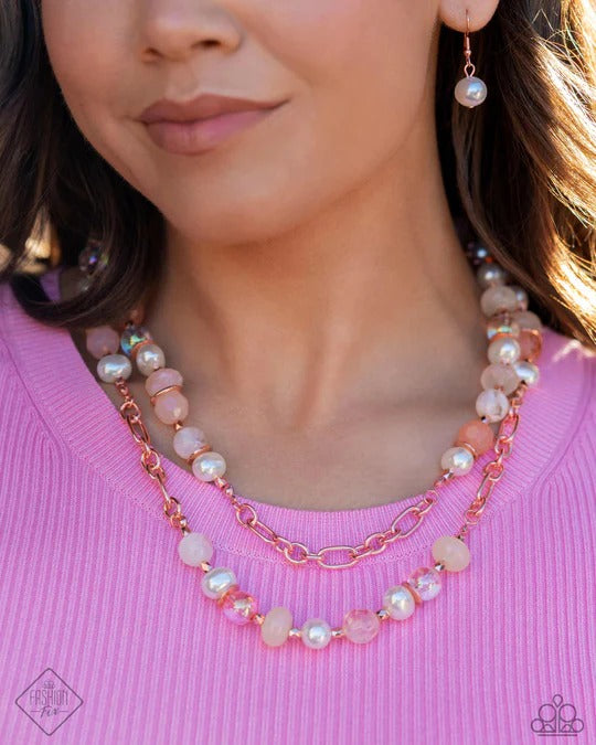 Crack of Dawn - Copper White Pearl Bead Short Layered Necklace - Fashion Fix
