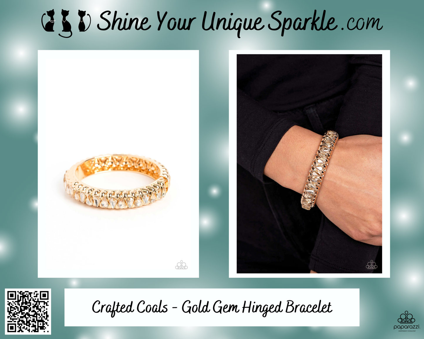 Crafted Coals - Gold Gem Hinged Bracelet
