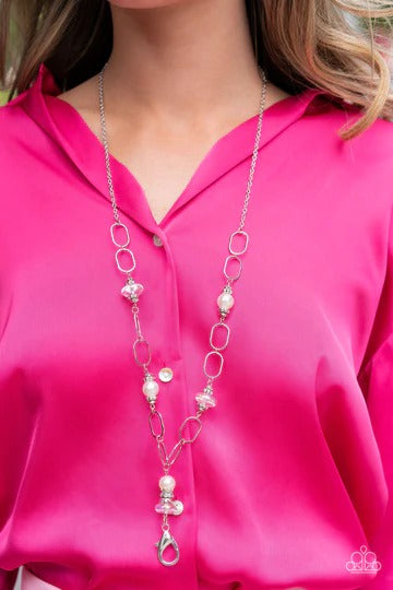 Creative Couture - White Pearl and Iridescent Beads Silver Lanyard Necklace - 2022 Convention Exclusive