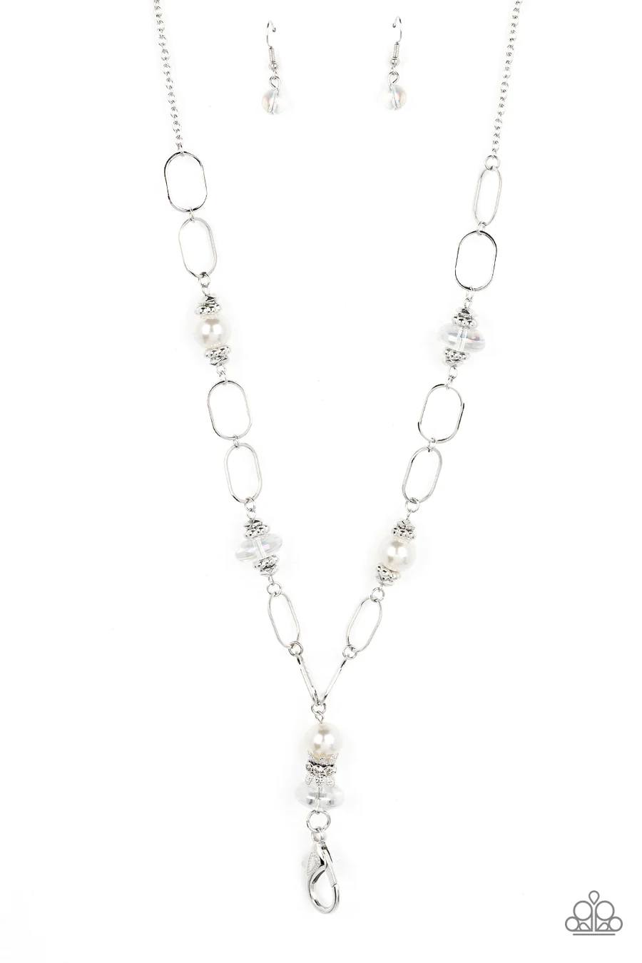 Creative Couture - White Pearl and Iridescent Beads Silver Lanyard Necklace - 2022 Convention Exclusive