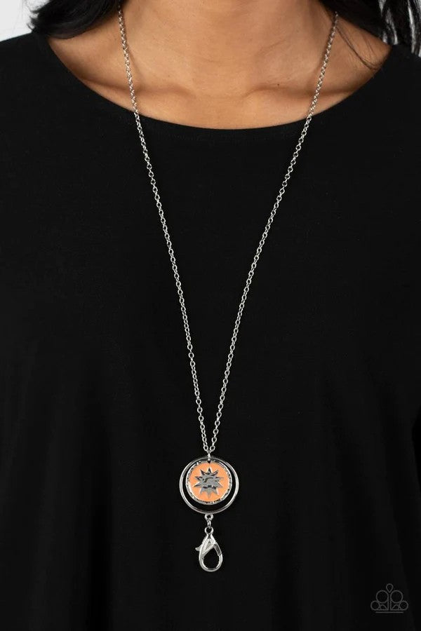 Cretian Crest - Orange Painted Silver Star Lanyard Necklace