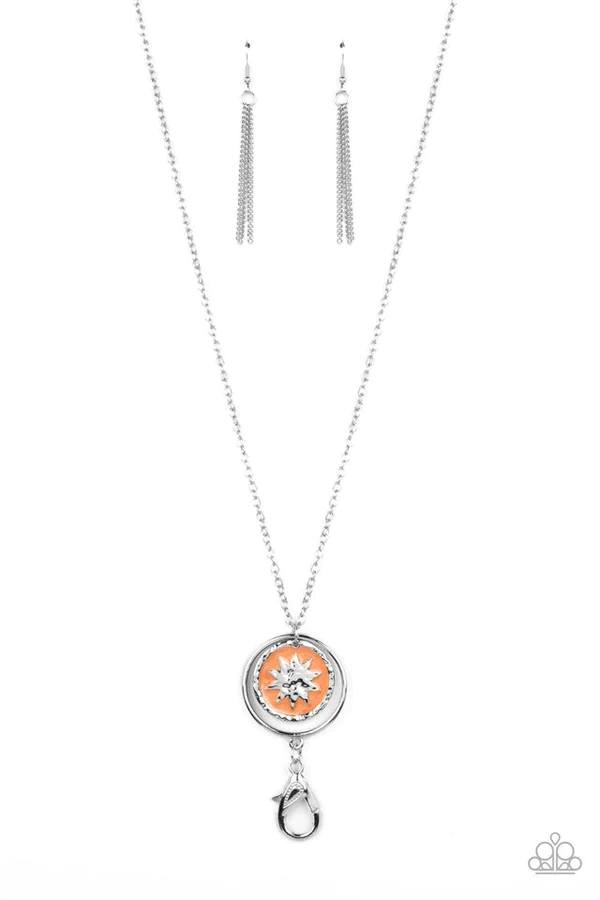 Cretian Crest - Orange Painted Silver Star Lanyard Necklace