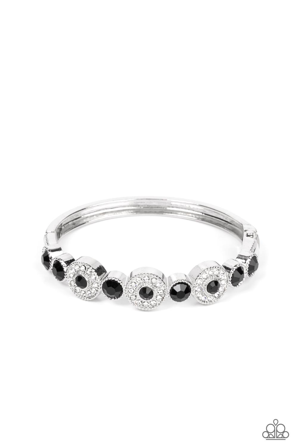 Crowns Only Club - Black and White Rhinestone Silver Hinged Bracelet