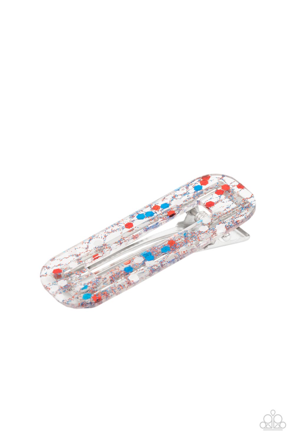 Cue the Sparklers - Multi Red White and Blue Clear Acrylic Hair Clip