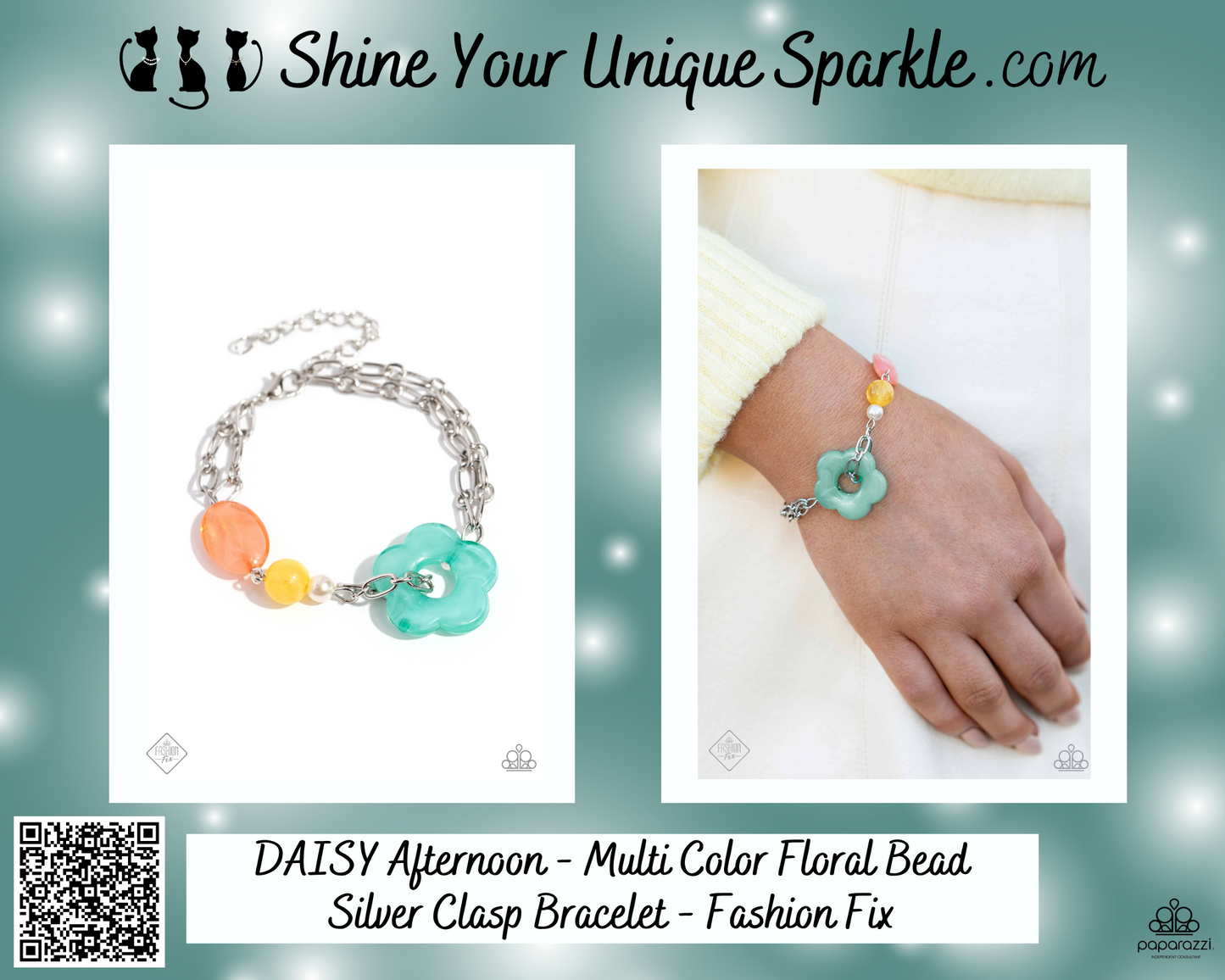 DAISY Afternoon - Multi Color Floral Bead Silver Clasp Bracelet - Fashion Fix