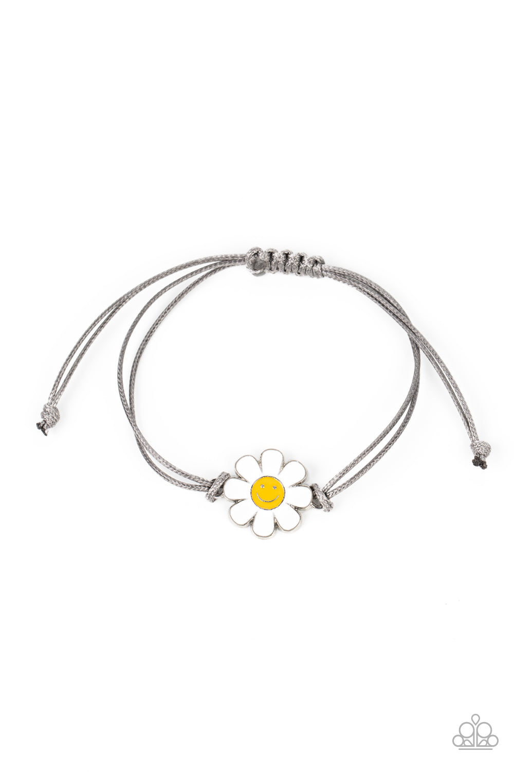 DAISY Little Thing - Silver Cord Smiley Face Flower Slide Pull Bracelet