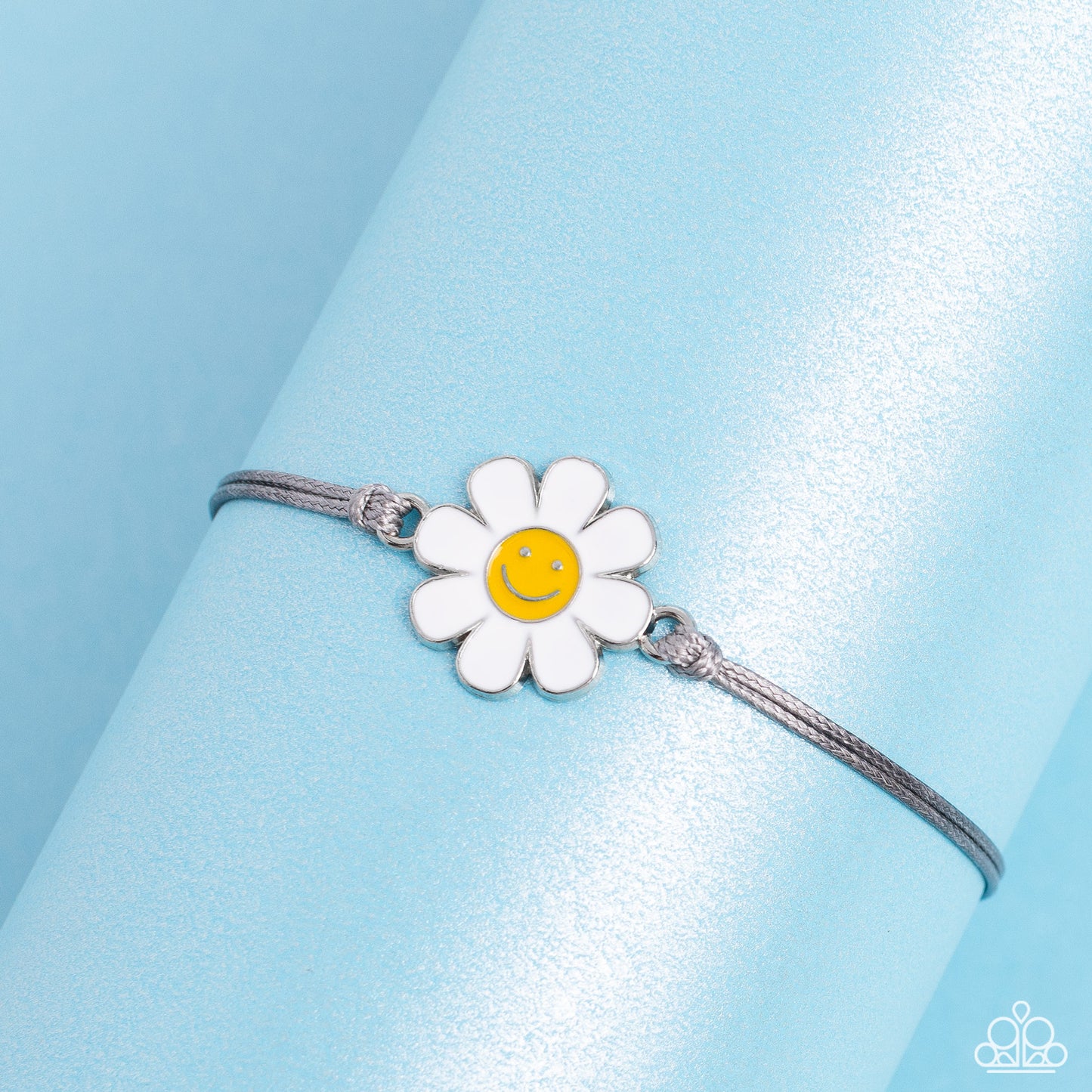 DAISY Little Thing - Silver Cord Smiley Face Flower Slide Pull Bracelet