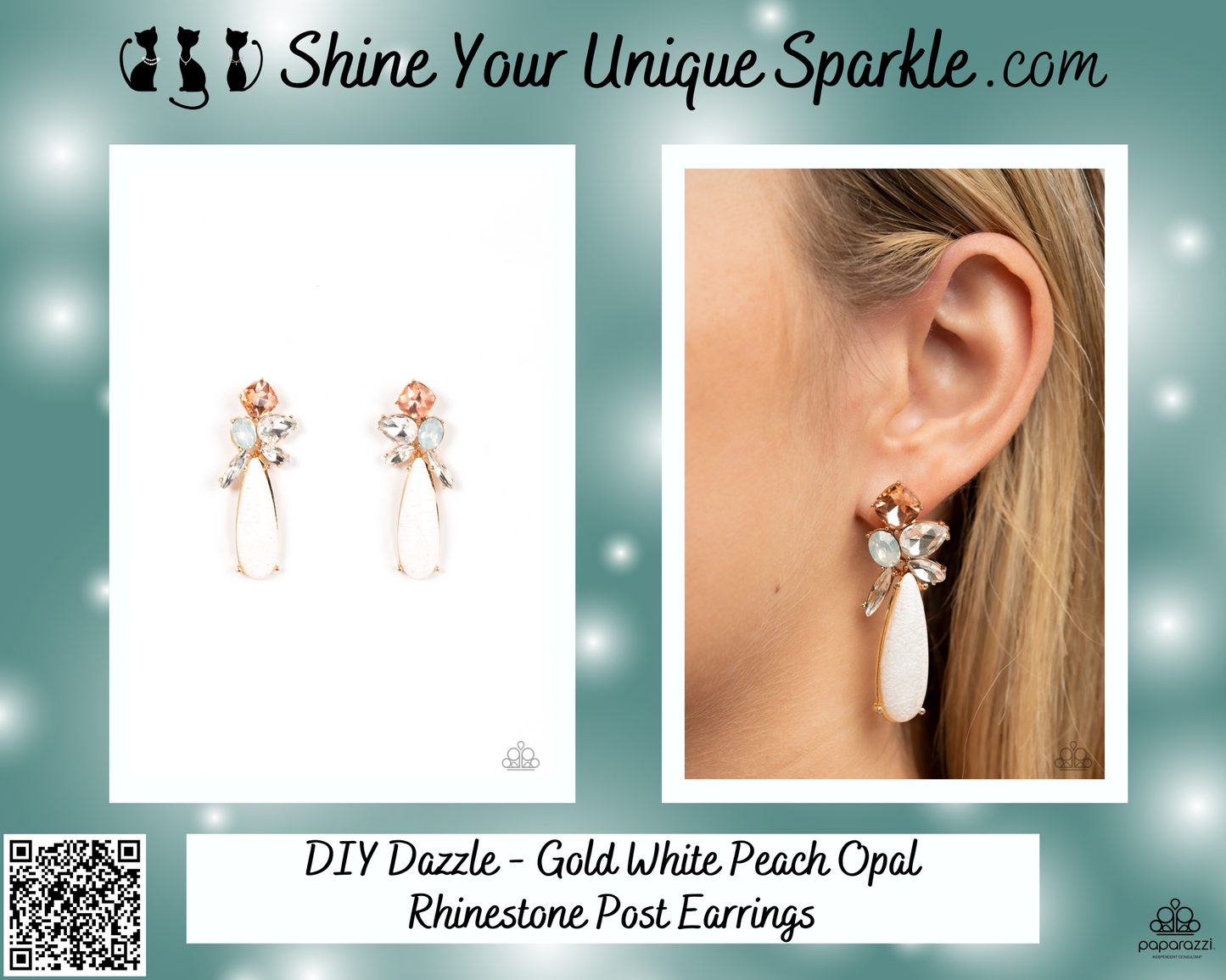 DIY Dazzle - Gold White Peach Opal Rhinestone Post Earrings