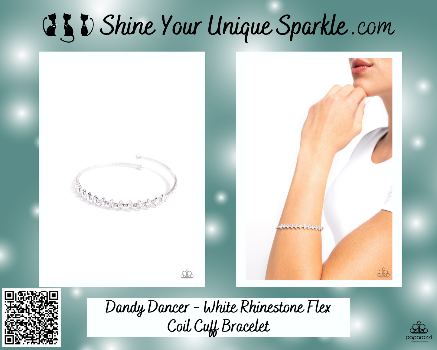 Dandy Dancer - White Rhinestone Flex Coil Cuff Bracelet