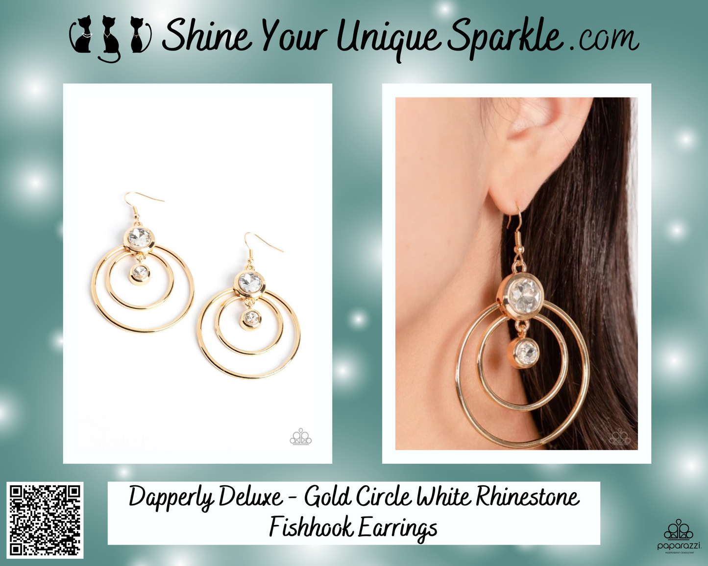 Dapperly Deluxe - Gold Circle White Rhinestone Fishhook Earrings
