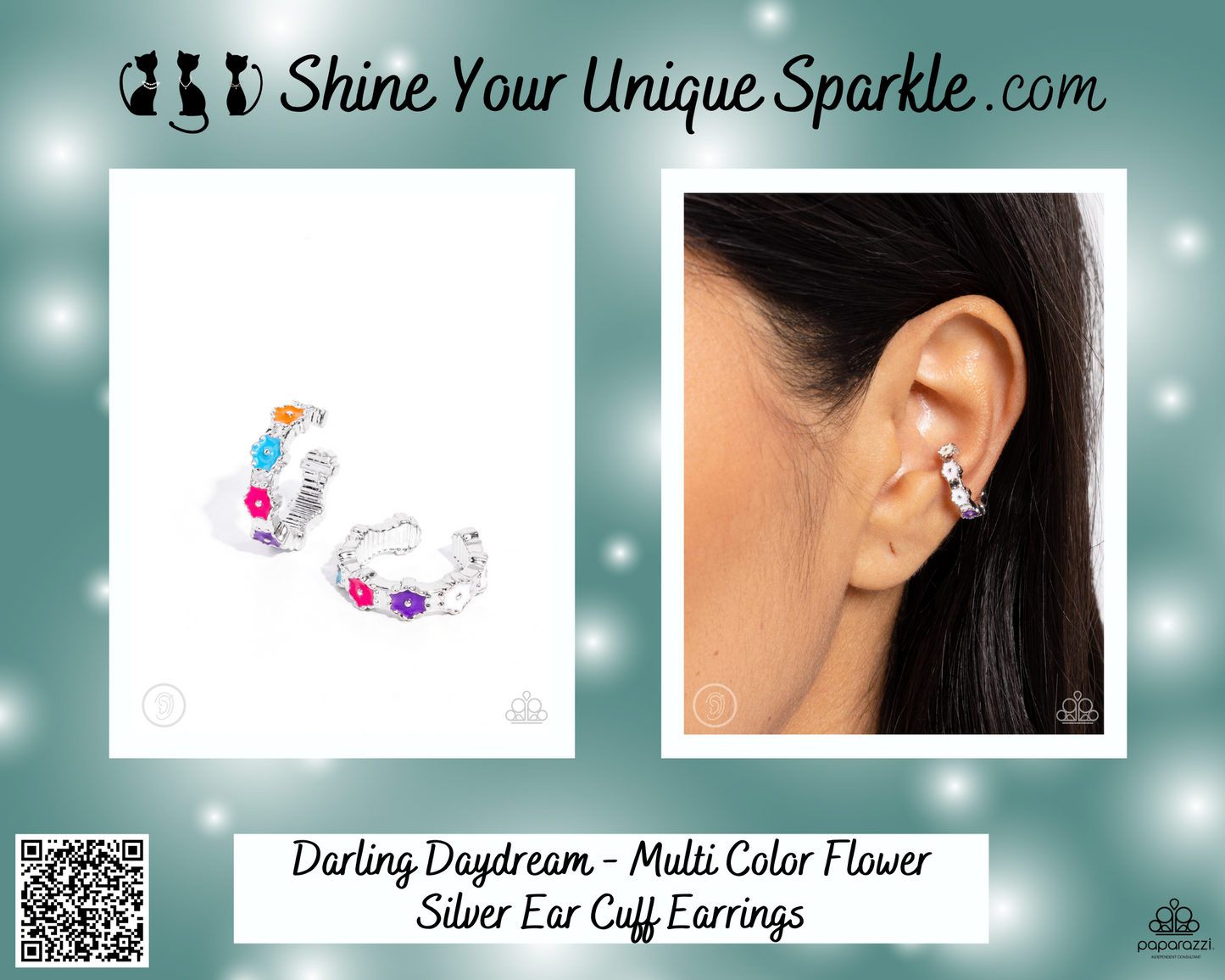 Darling Daydream - Multi Color Flower Silver Ear Cuff Earrings