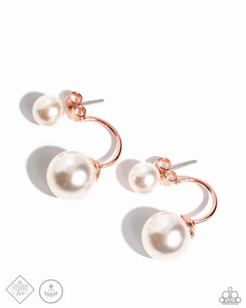 Daydreamy Dawn - Copper White Pearl Jacket Post Earrings - Fashion Fix