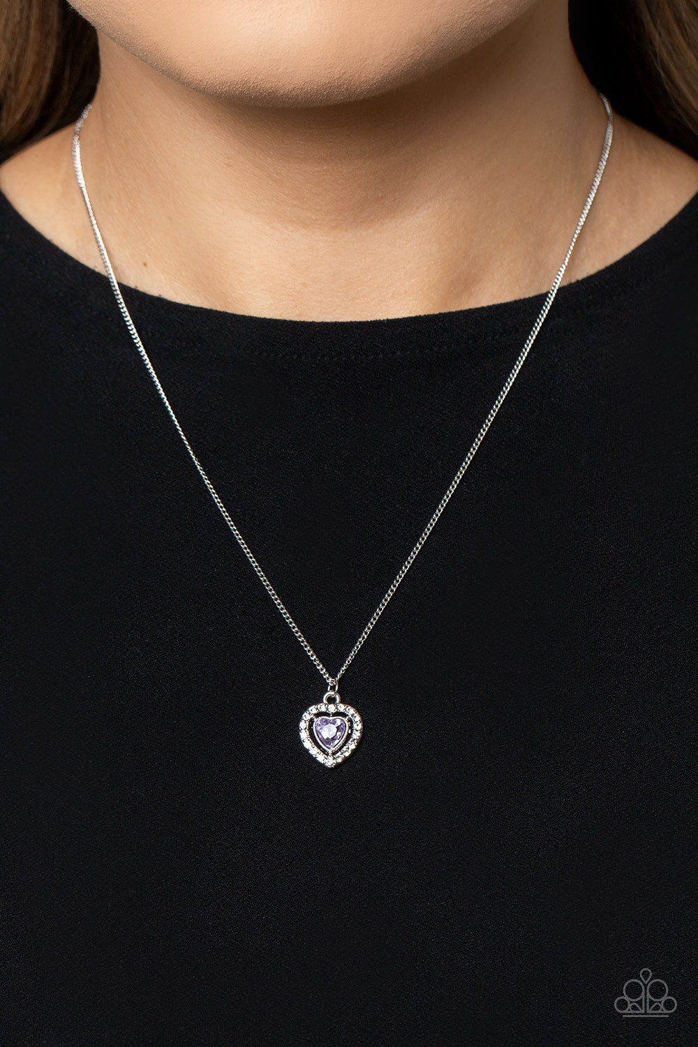 Day of Love - Purple Heart Gem Silver Dainty Short Necklace