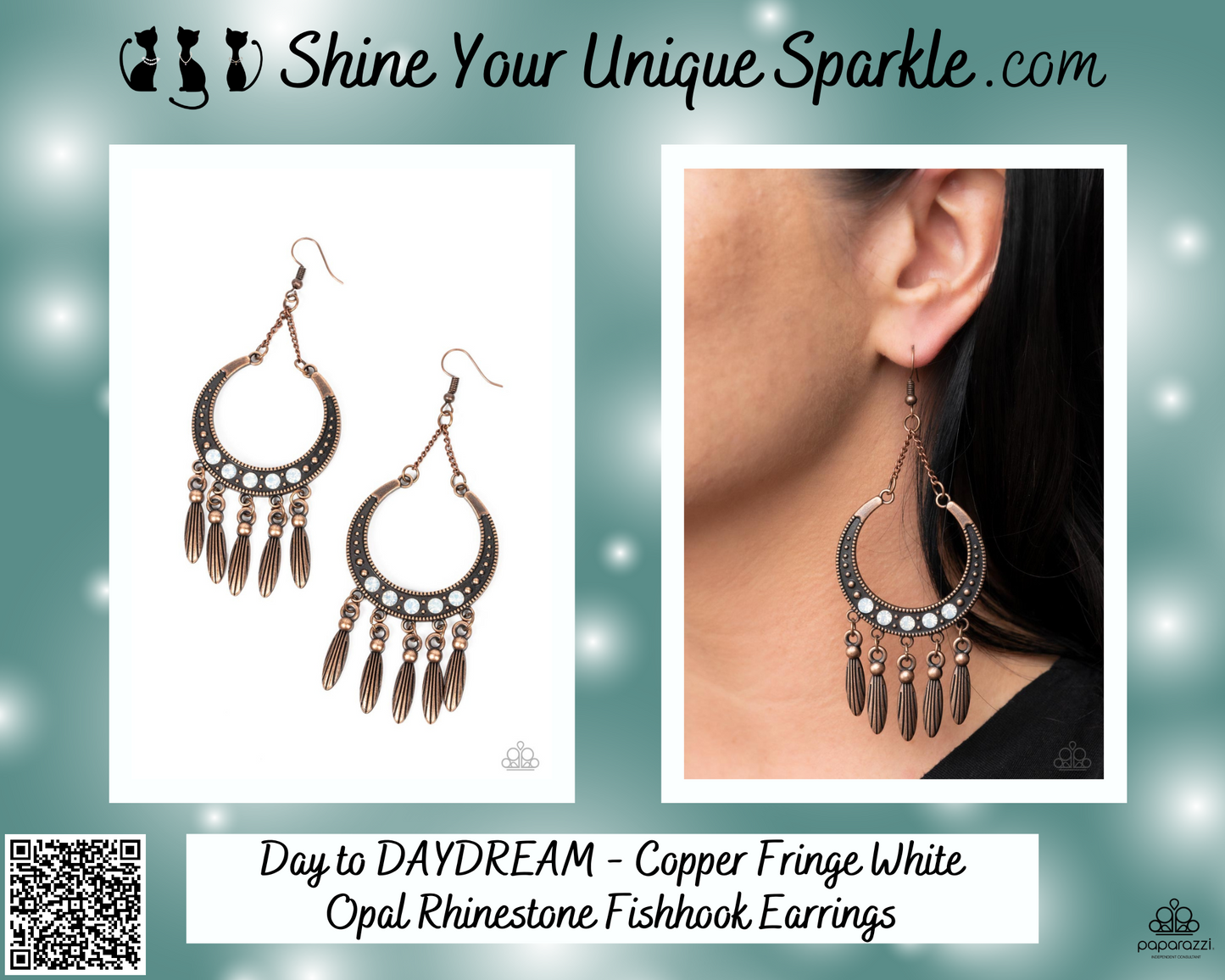Day to DAYDREAM - Copper Fringe White Opal Rhinestone Fishhook Earrings
