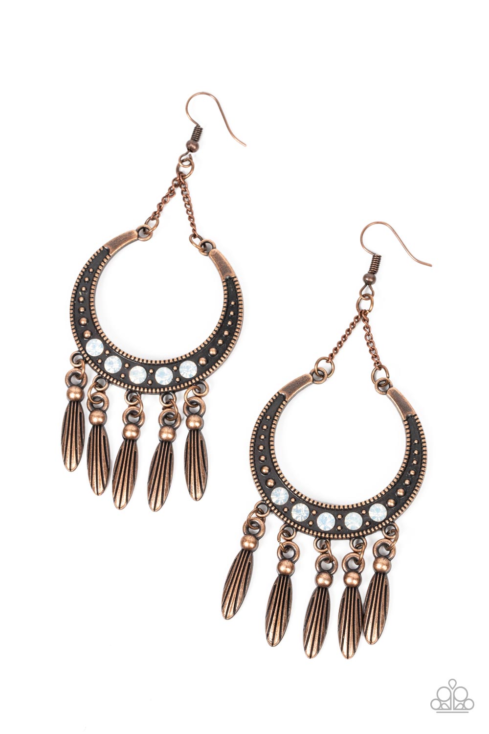 Day to DAYDREAM - Copper Fringe White Opal Rhinestone Fishhook Earrings