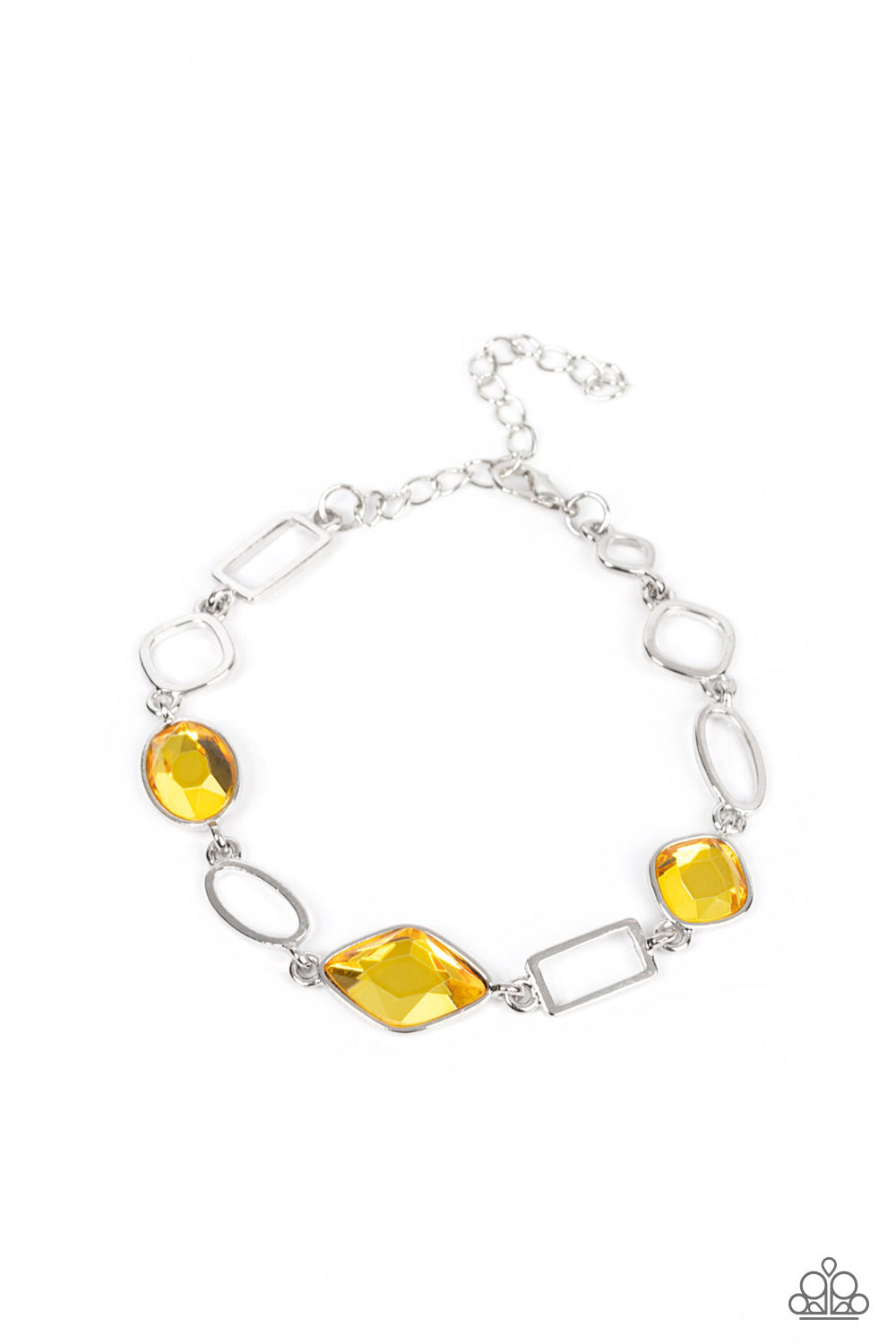 Dazzle for Days - Yellow Glassy Gem Silver Clasp Bracelet