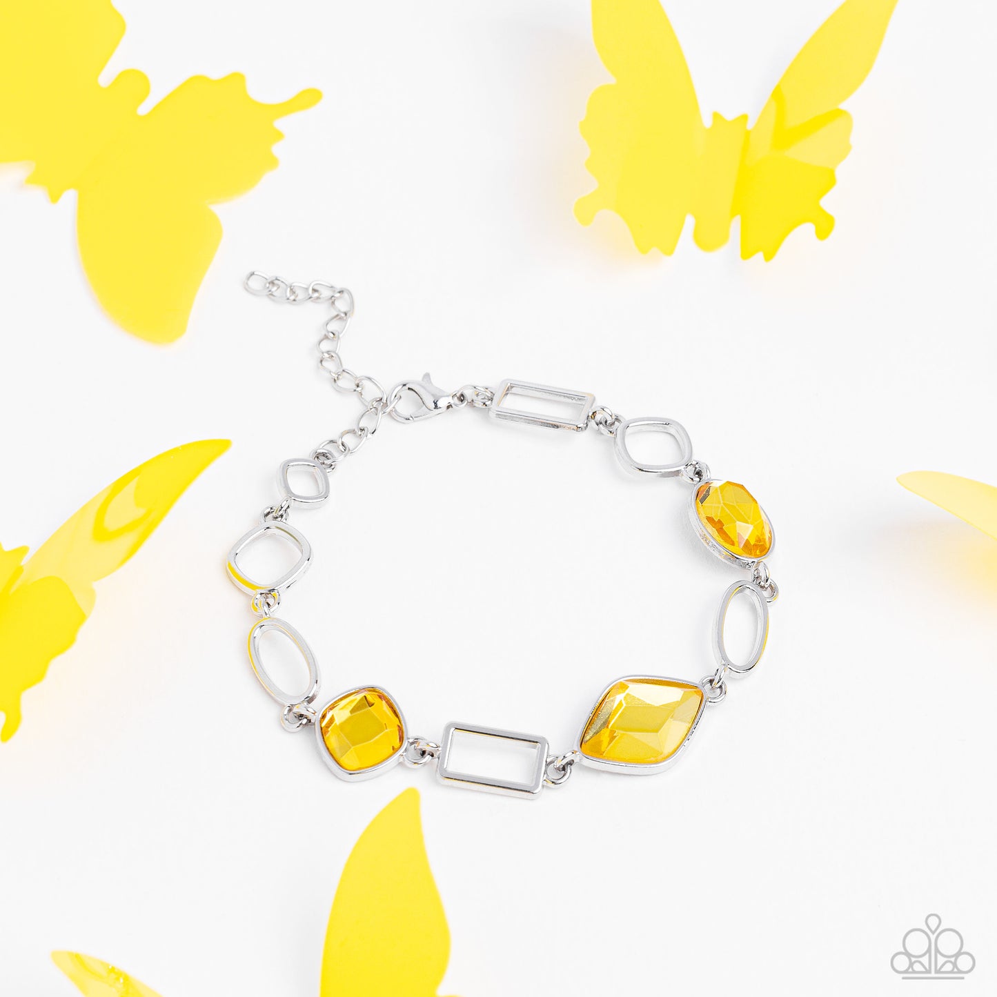 Dazzle for Days - Yellow Glassy Gem Silver Clasp Bracelet