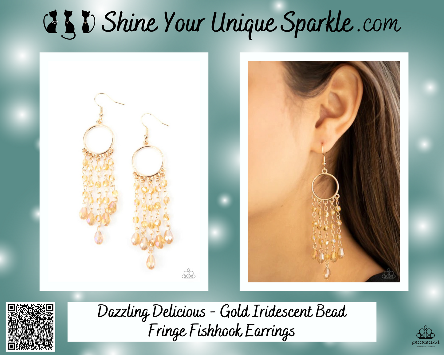 Dazzling Delicious - Gold Iridescent Bead Fringe Fishhook Earrings