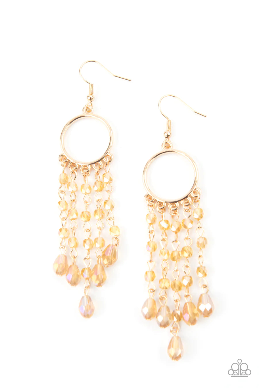 Dazzling Delicious - Gold Iridescent Bead Fringe Fishhook Earrings