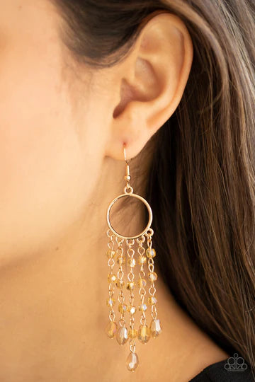 Dazzling Delicious - Gold Iridescent Bead Fringe Fishhook Earrings
