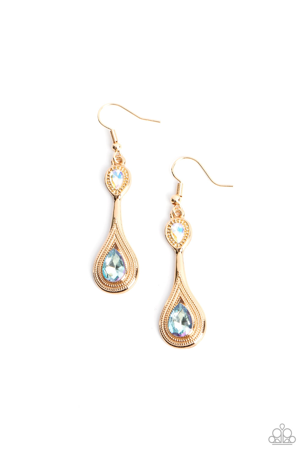 Dazzling Droplets - Multi Mermaid Iridescent Rhinestone Gold Fishhook Earrings