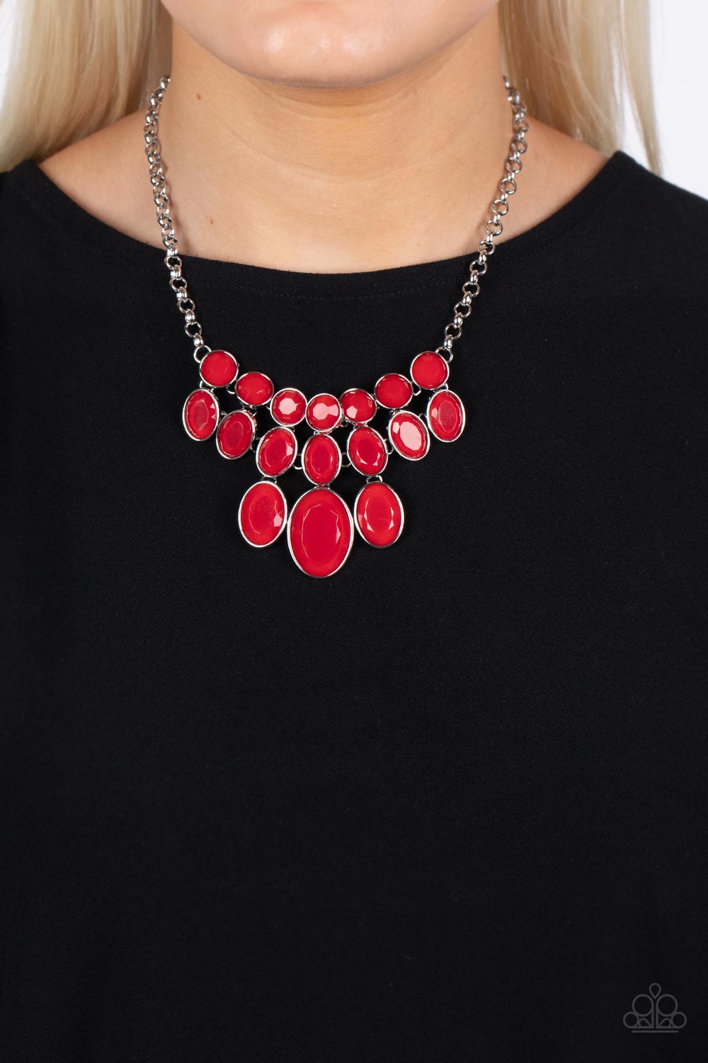 Delectable Daydream - Red Bead Silver Short Necklace