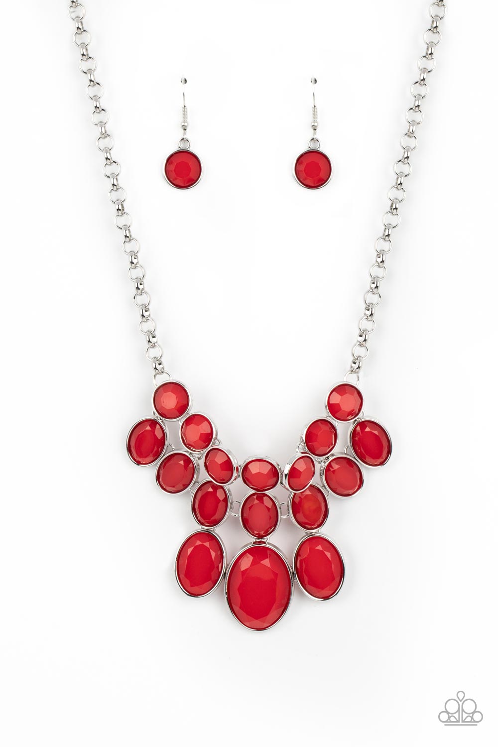 Delectable Daydream - Red Bead Silver Short Necklace