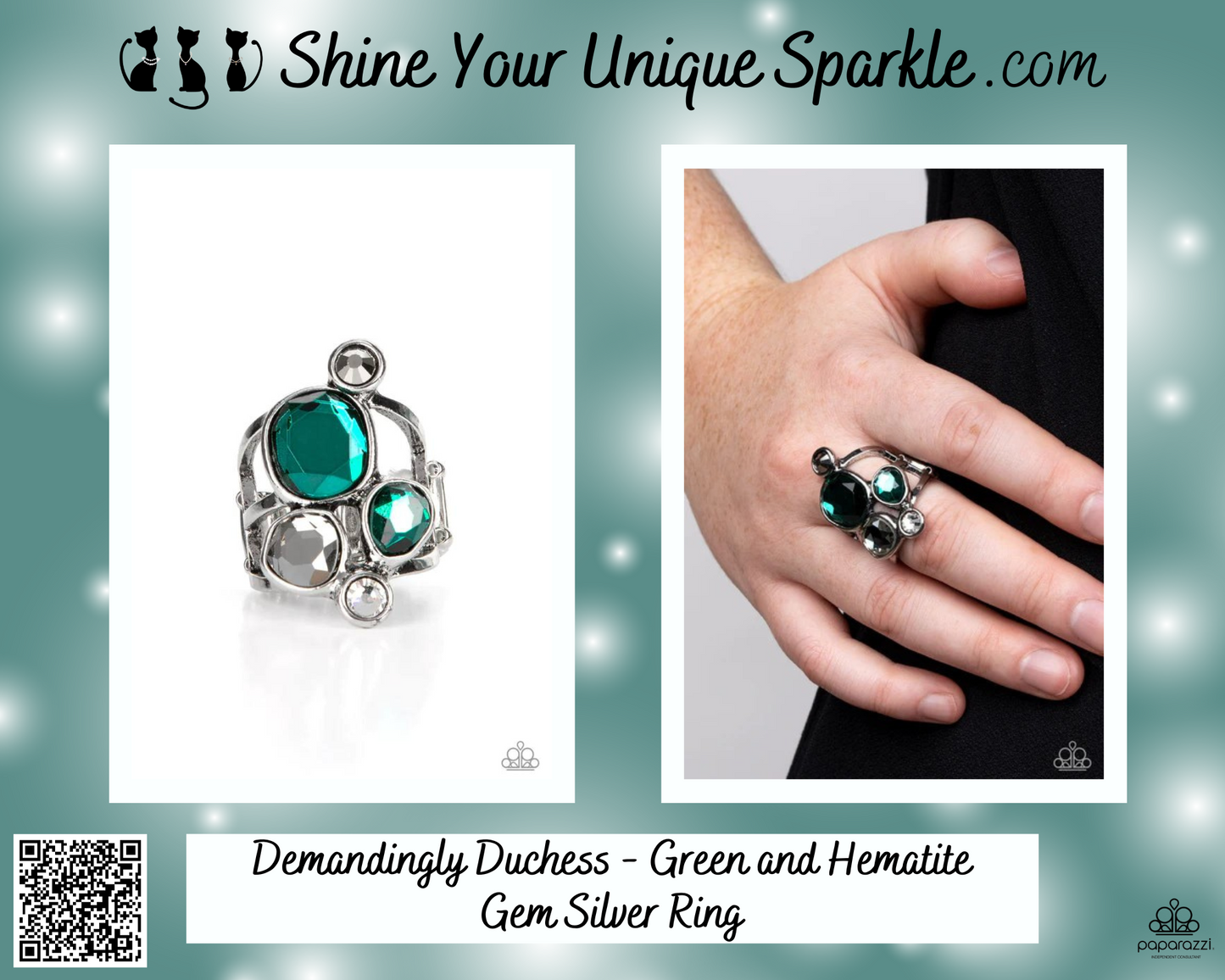 Demandingly Duchess - Green and Hematite Gem Silver Ring