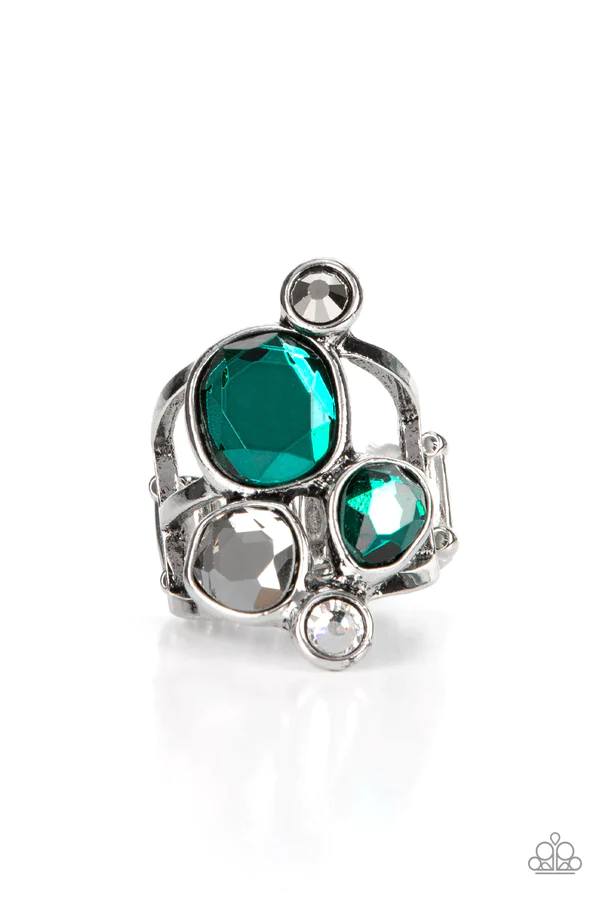 Demandingly Duchess - Green and Hematite Gem Silver Ring