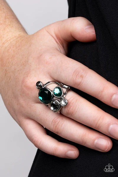Demandingly Duchess - Green and Hematite Gem Silver Ring