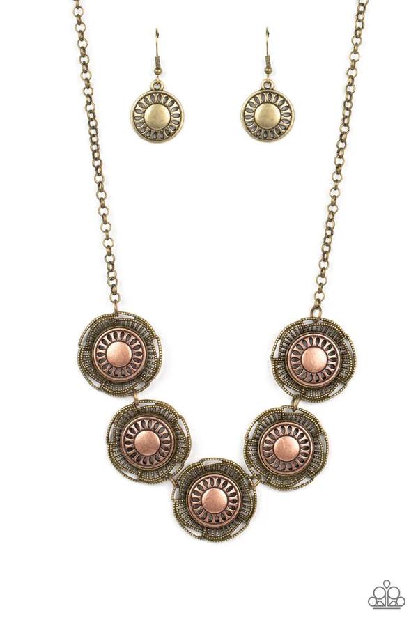 Desert Décor - Multi Brass and Copper Medallion Short Necklace