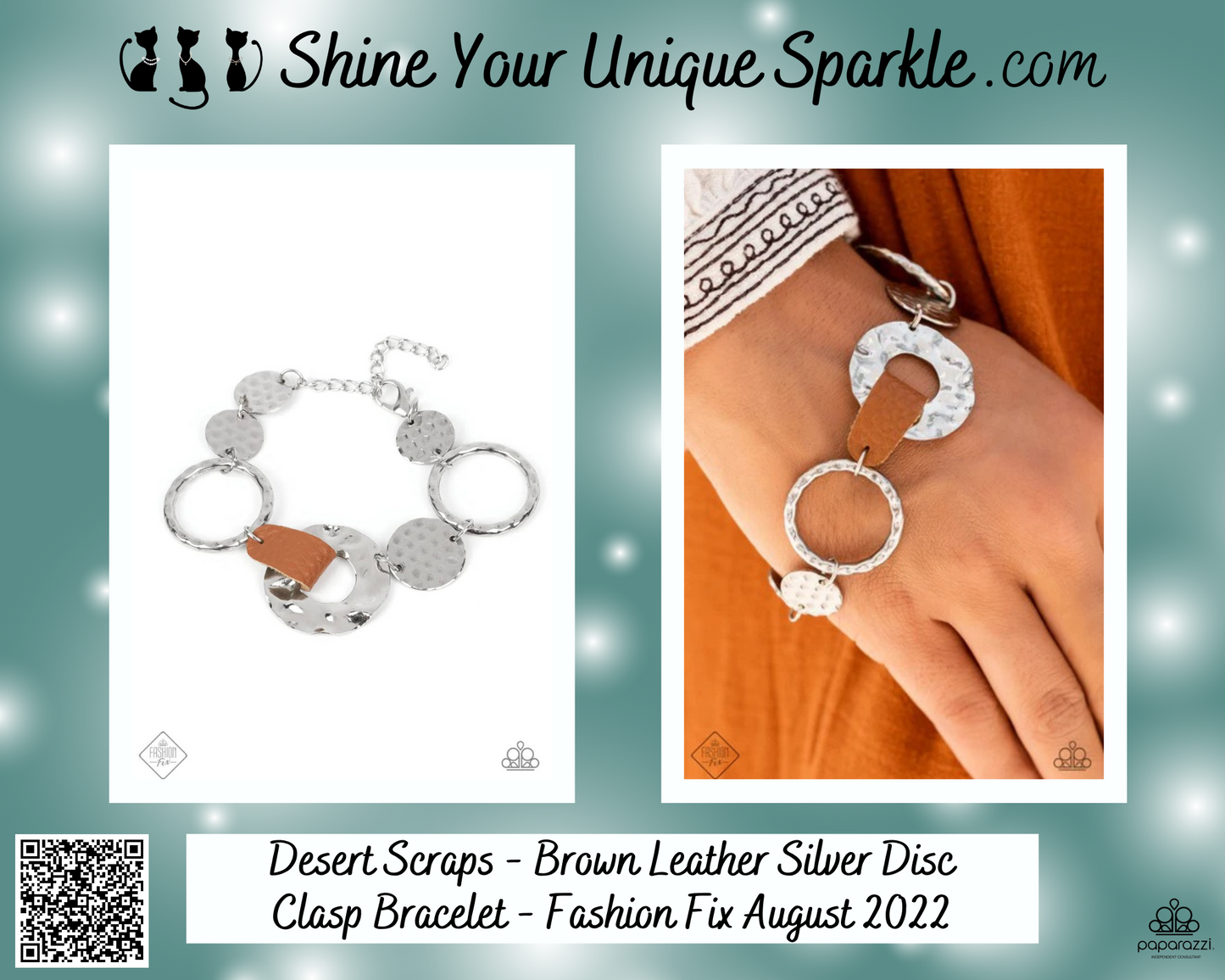 Desert Scraps - Brown Leather Silver Disc Clasp Bracelet - Fashion Fix August 2022