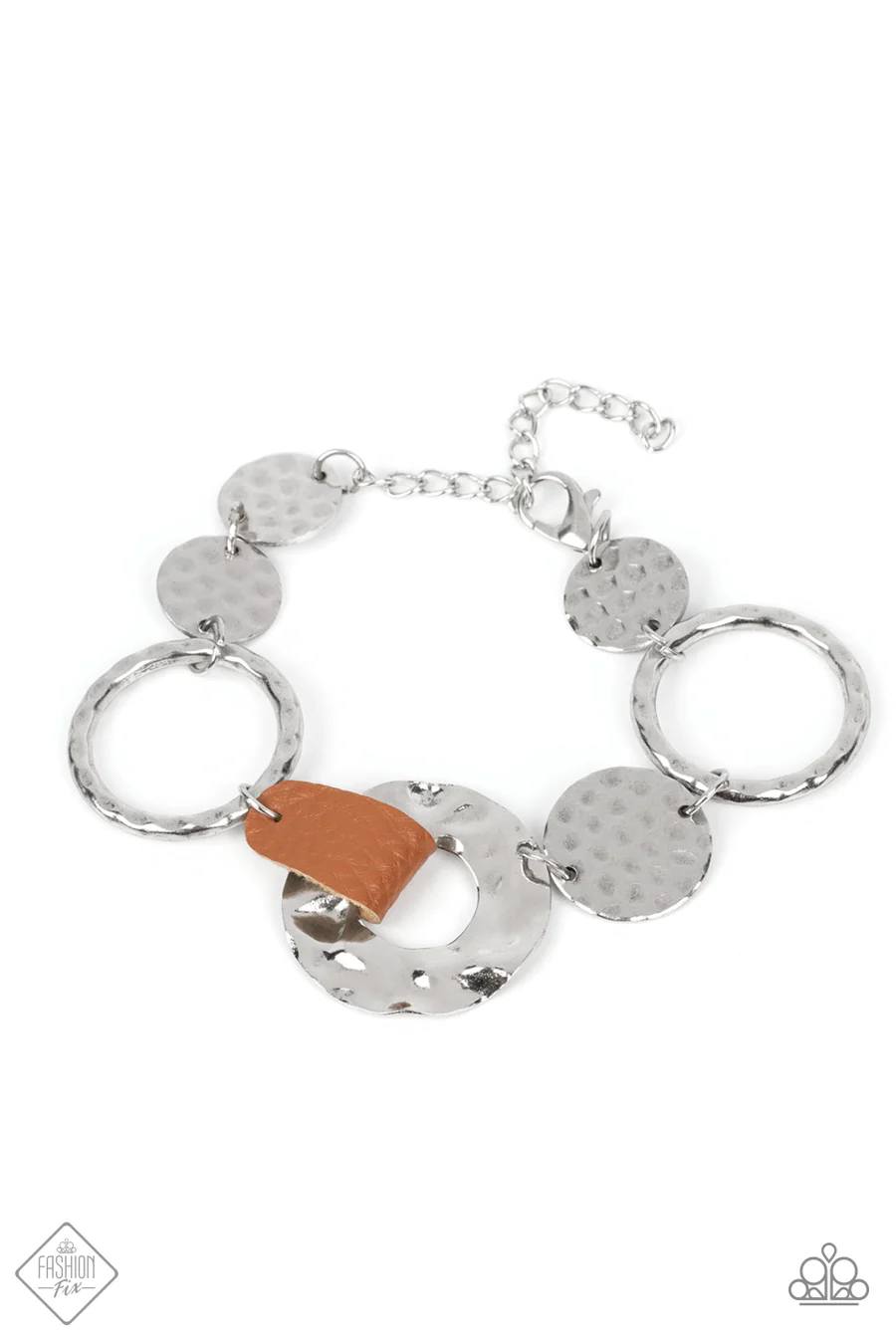 Desert Scraps - Brown Leather Silver Disc Clasp Bracelet - Fashion Fix August 2022