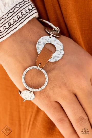 Desert Scraps - Brown Leather Silver Disc Clasp Bracelet - Fashion Fix August 2022