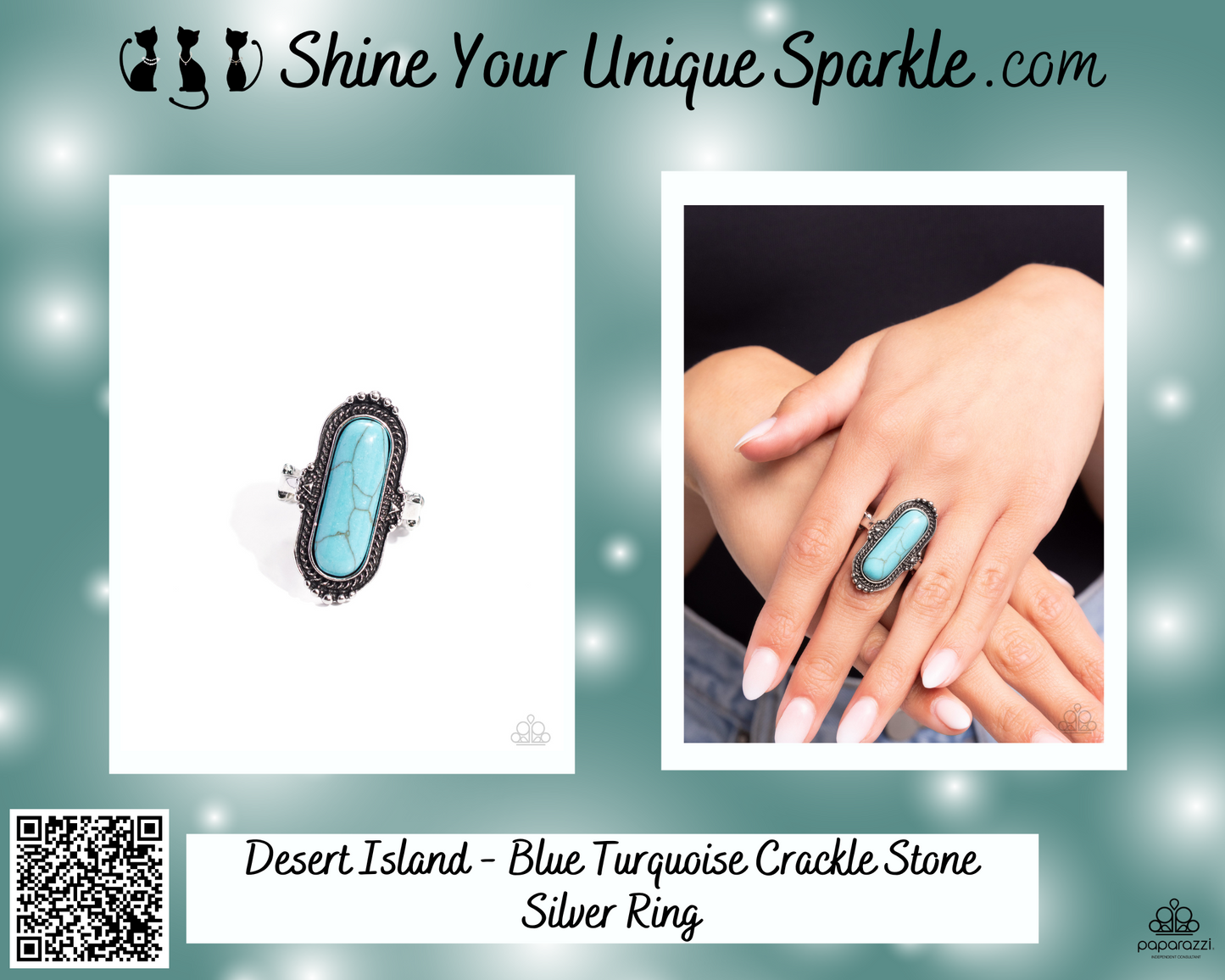 Desert Island - Blue Turquoise Crackle Stone Silver Ring