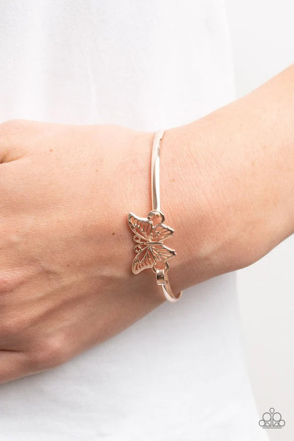 Did I FLUTTER? - Rose Gold Butterfly Hook and Eye Bangle Bracelet