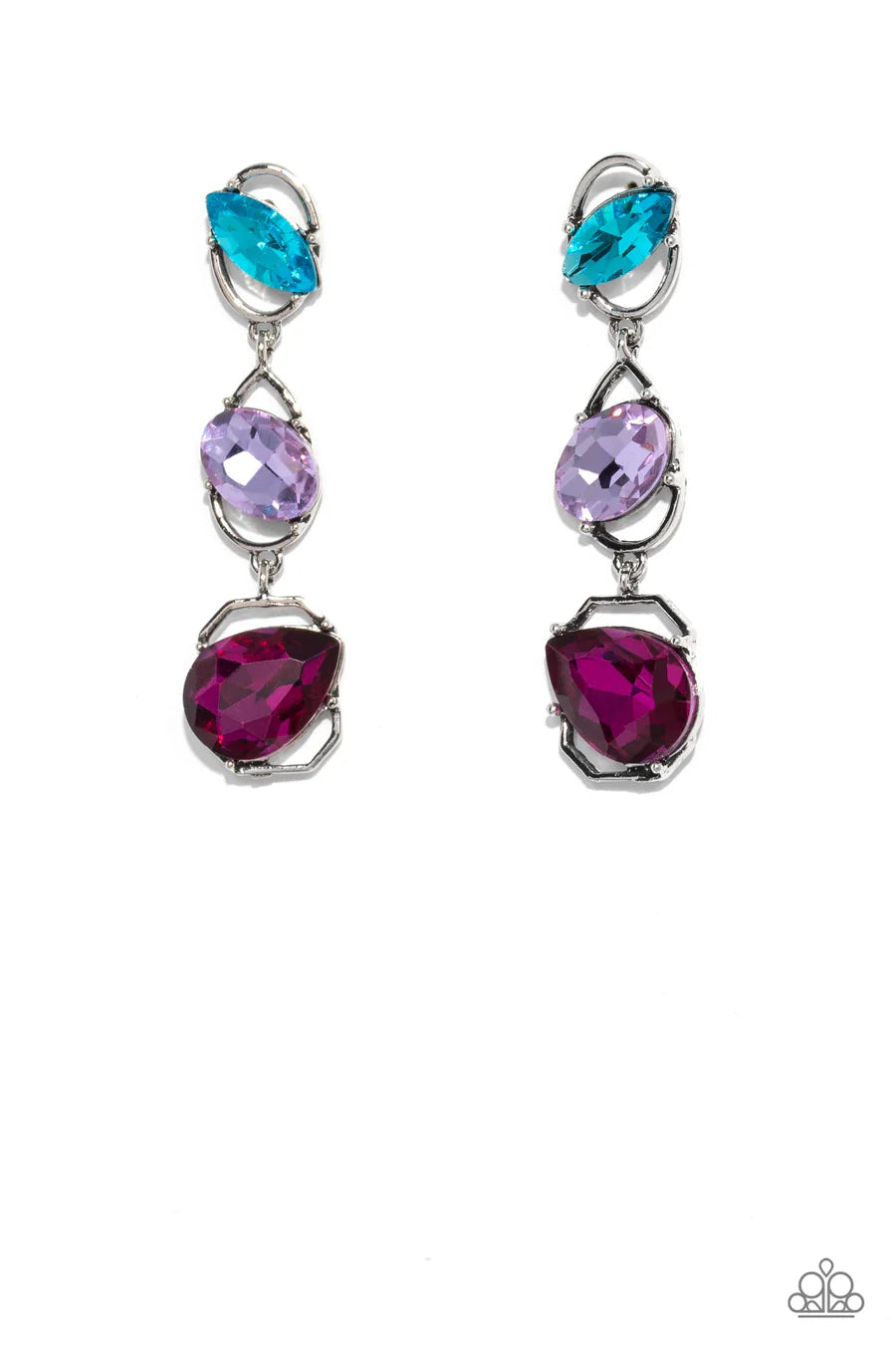 Dimensional Dance - Multi Pink Purple Blue Gem Silver Post Earrings - Life of the Party