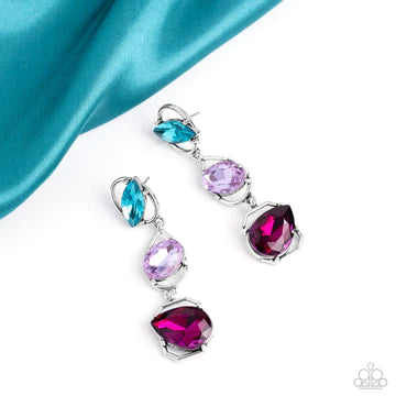 Dimensional Dance - Multi Pink Purple Blue Gem Silver Post Earrings - Life of the Party