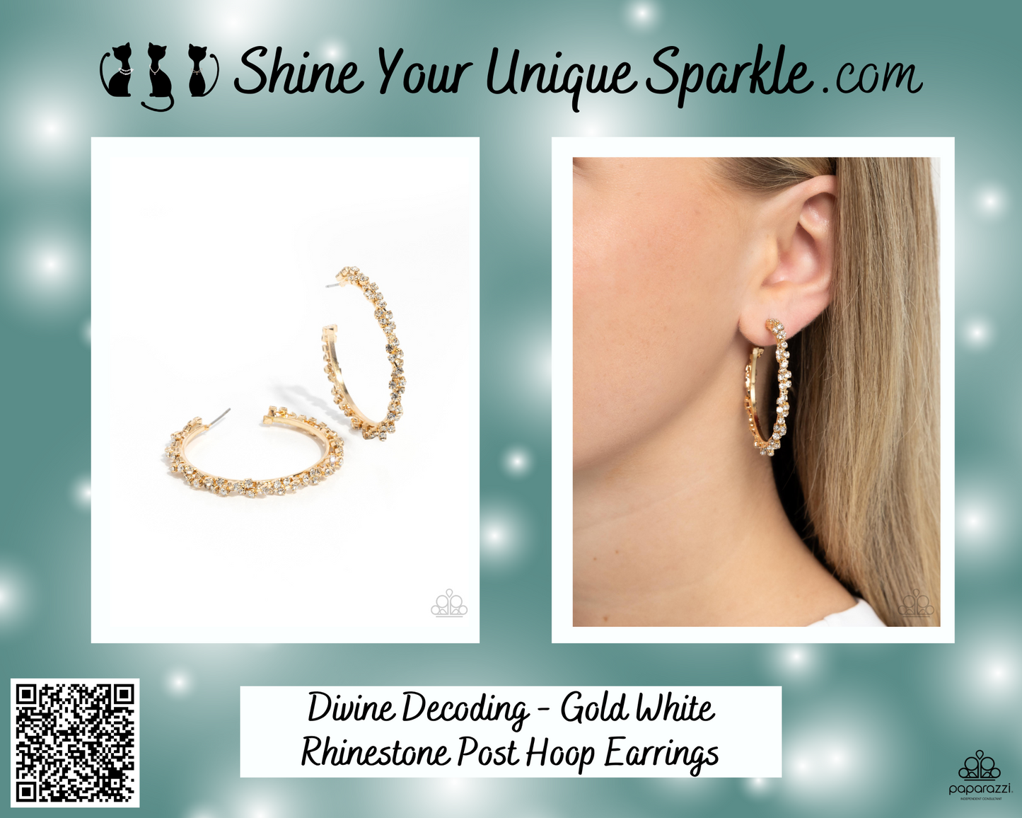 Divine Decoding - Gold White Rhinestone Post Hoop Earrings