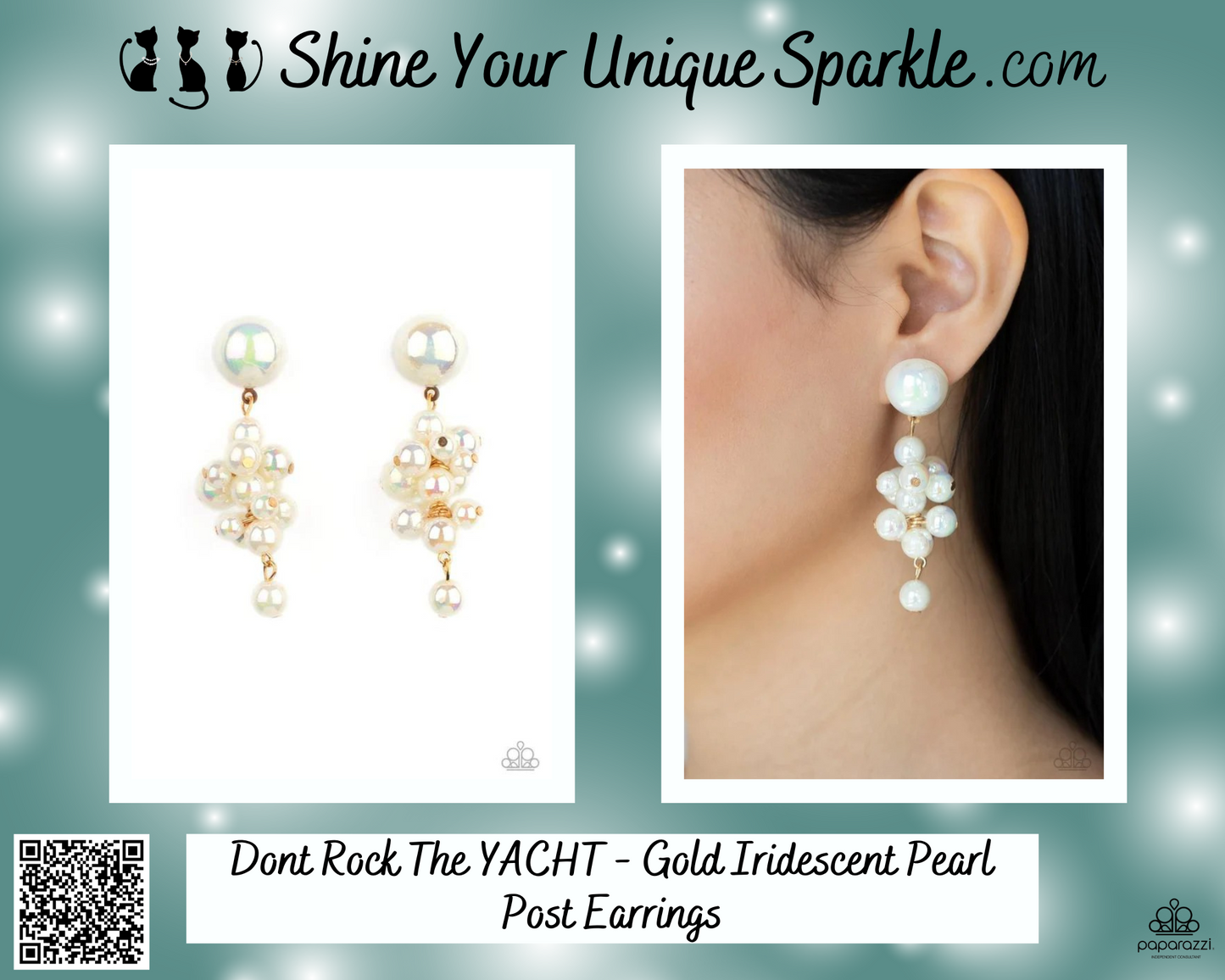 Dont Rock The YACHT - Gold Iridescent Pearl Post Earrings