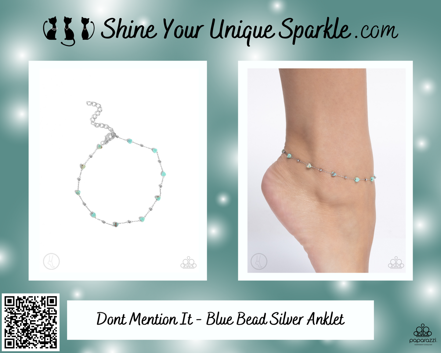 Dont Mention It - Blue Bead Silver Anklet
