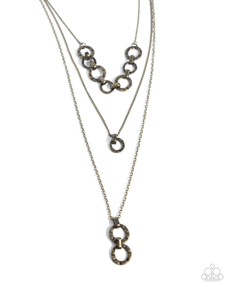 Dotted Demeanor - Brass Hammered Circle Layered Long Necklace
