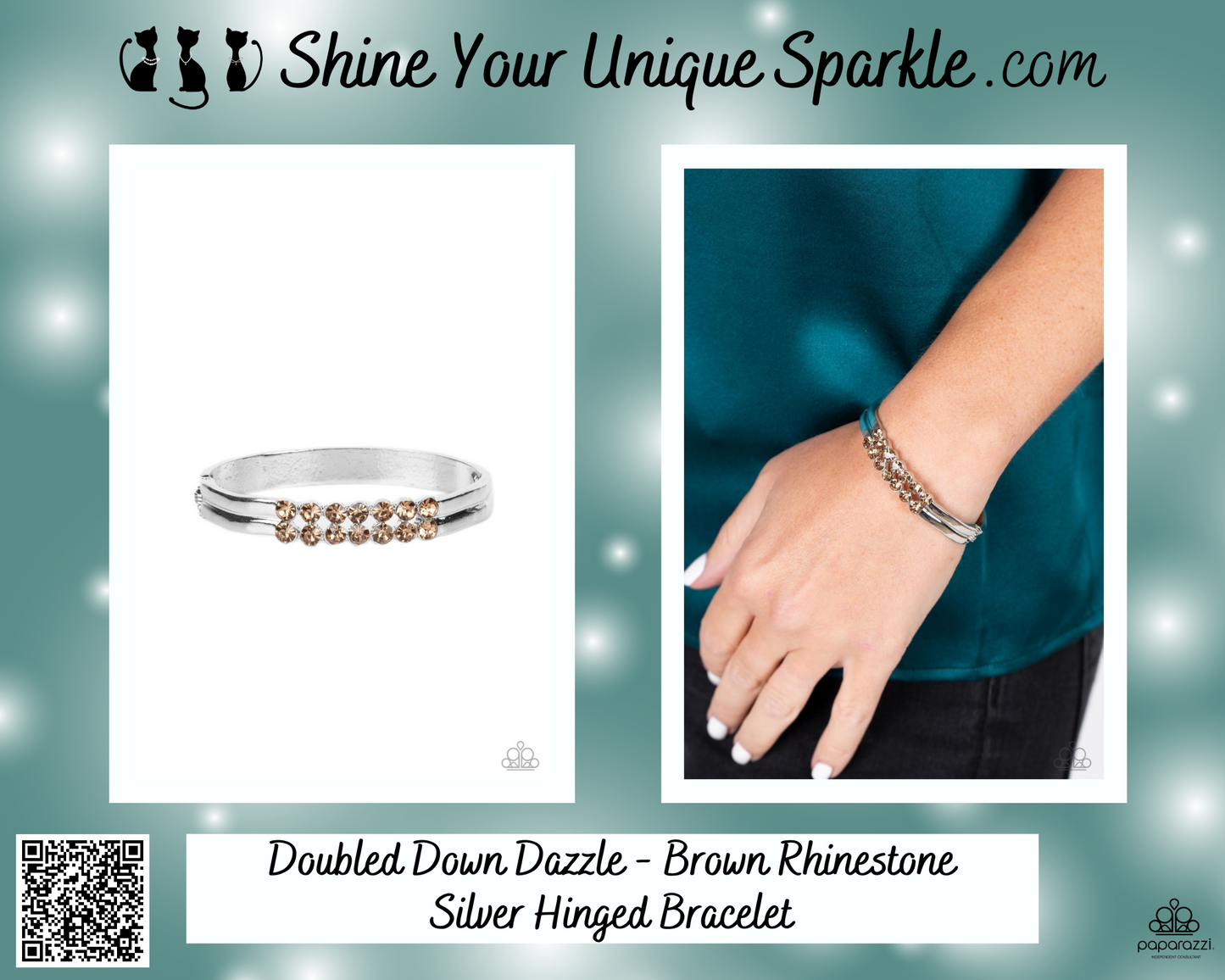 Doubled Down Dazzle - Brown Rhinestone Silver Hinged Bracelet