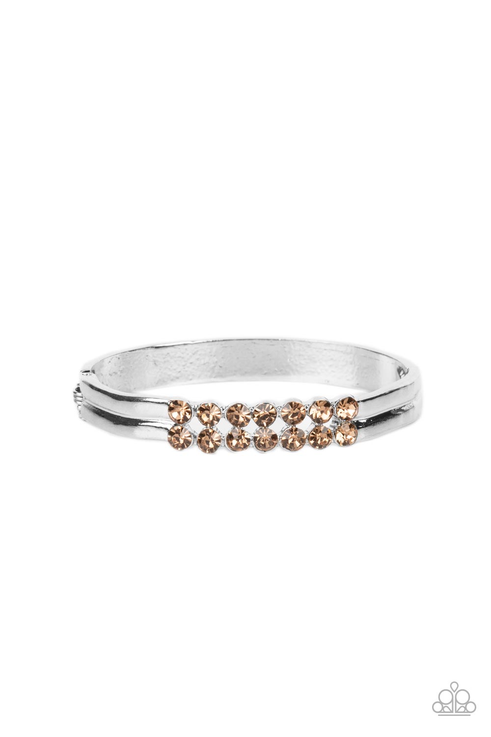 PERFECT MATCH / SET: Won The Lottery - Brown Rhinestone Silver Short Necklace AND Doubled Down Dazzle - Brown Rhinestone Silver Hinged Bracelet
